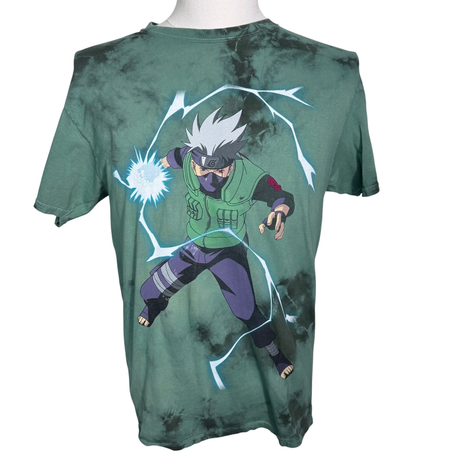 Naruto Men's Small Shippuden Kakashi Hatake Tie Dye Graphic T-Shirt Green Black